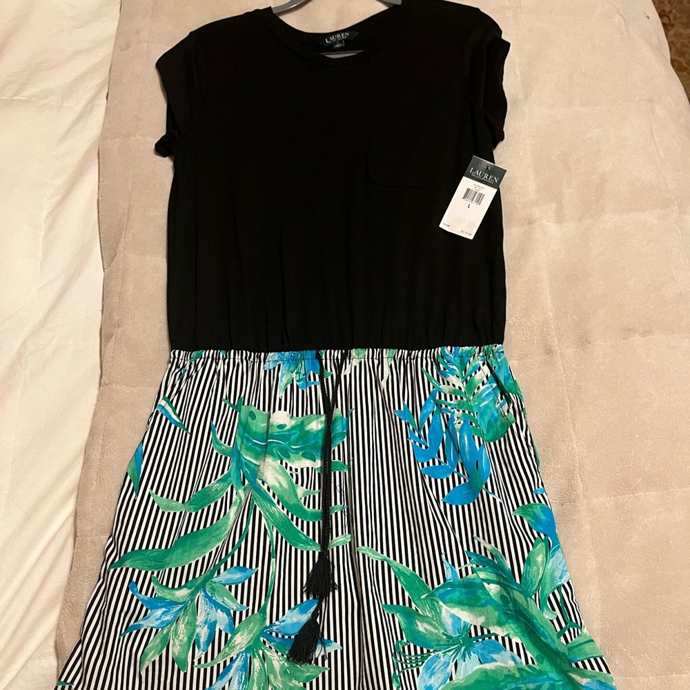 Ralph Lauren t shirt contrast print dress NWT